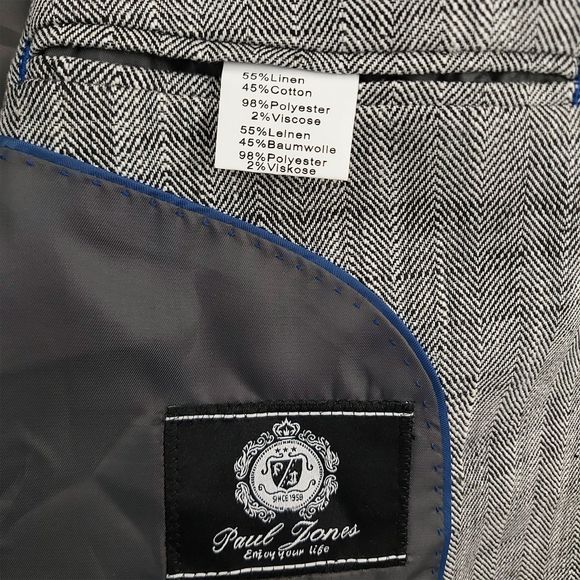 Paul Jones Mens Blazer Sport Coat Jacket Large Gray Two Front Button Linen Blend - Picture 15 of 15